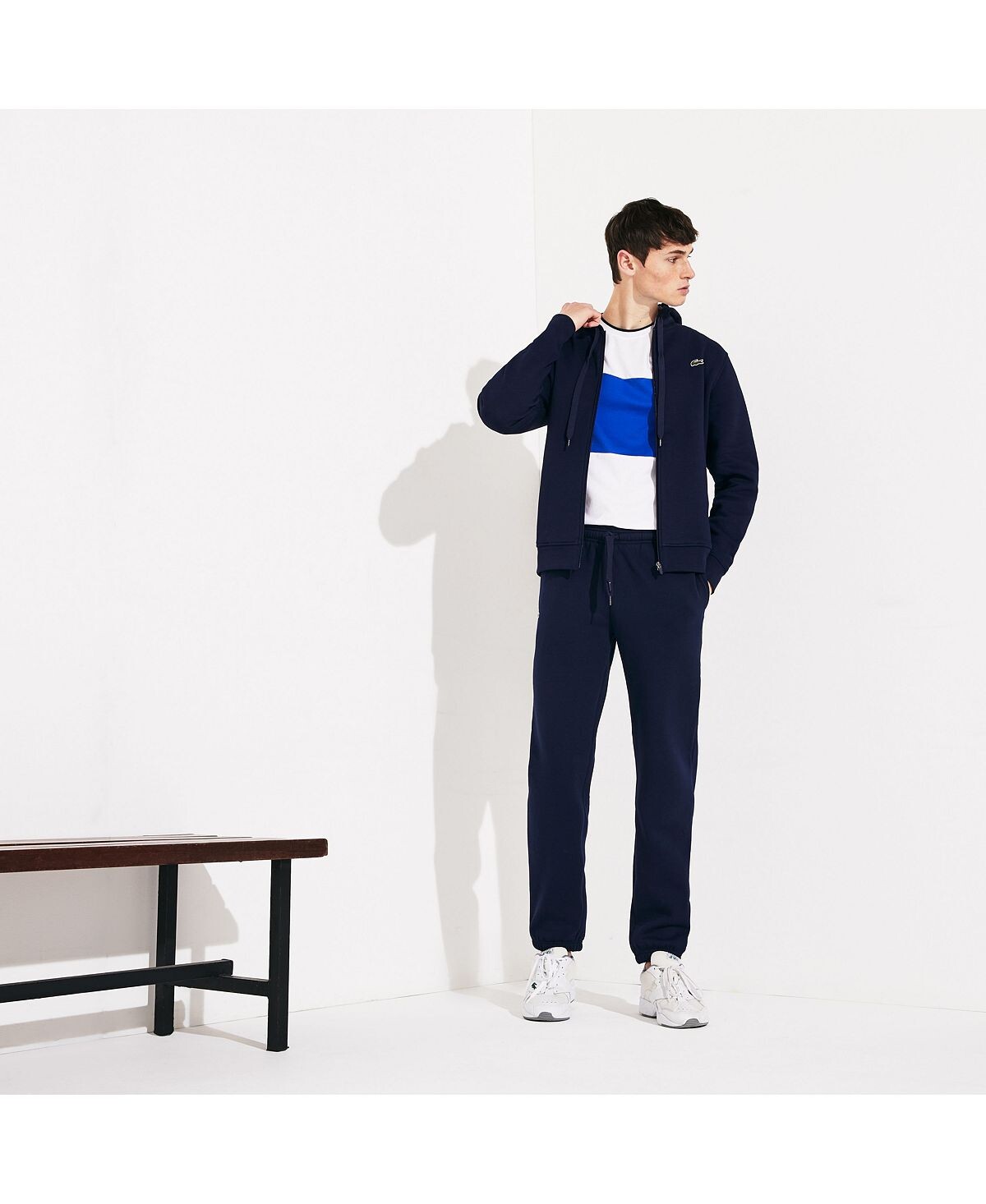

Флисовые спортивные штаны с эластичным вырезом для штанин Lacoste, темно-синий