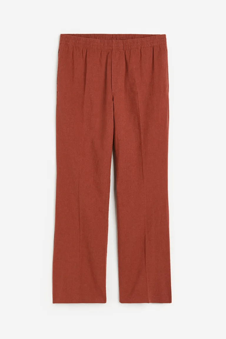 Брюки свободного кроя H&M Linen, коричневый брюки znwr демисезон лето прямой силуэт повседневный стиль карманы размер m голубой