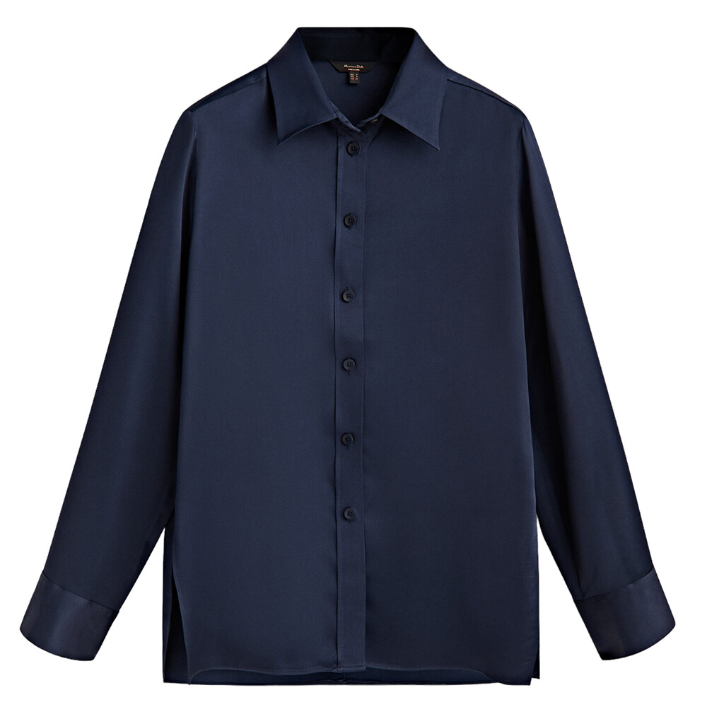 

Рубашка Massimo Dutti Satin With Cut-out Details, темно-синий