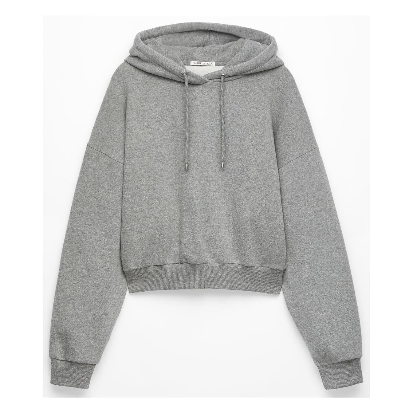 

Худи Oysho Warm Interior Crop Logo, серый меланж