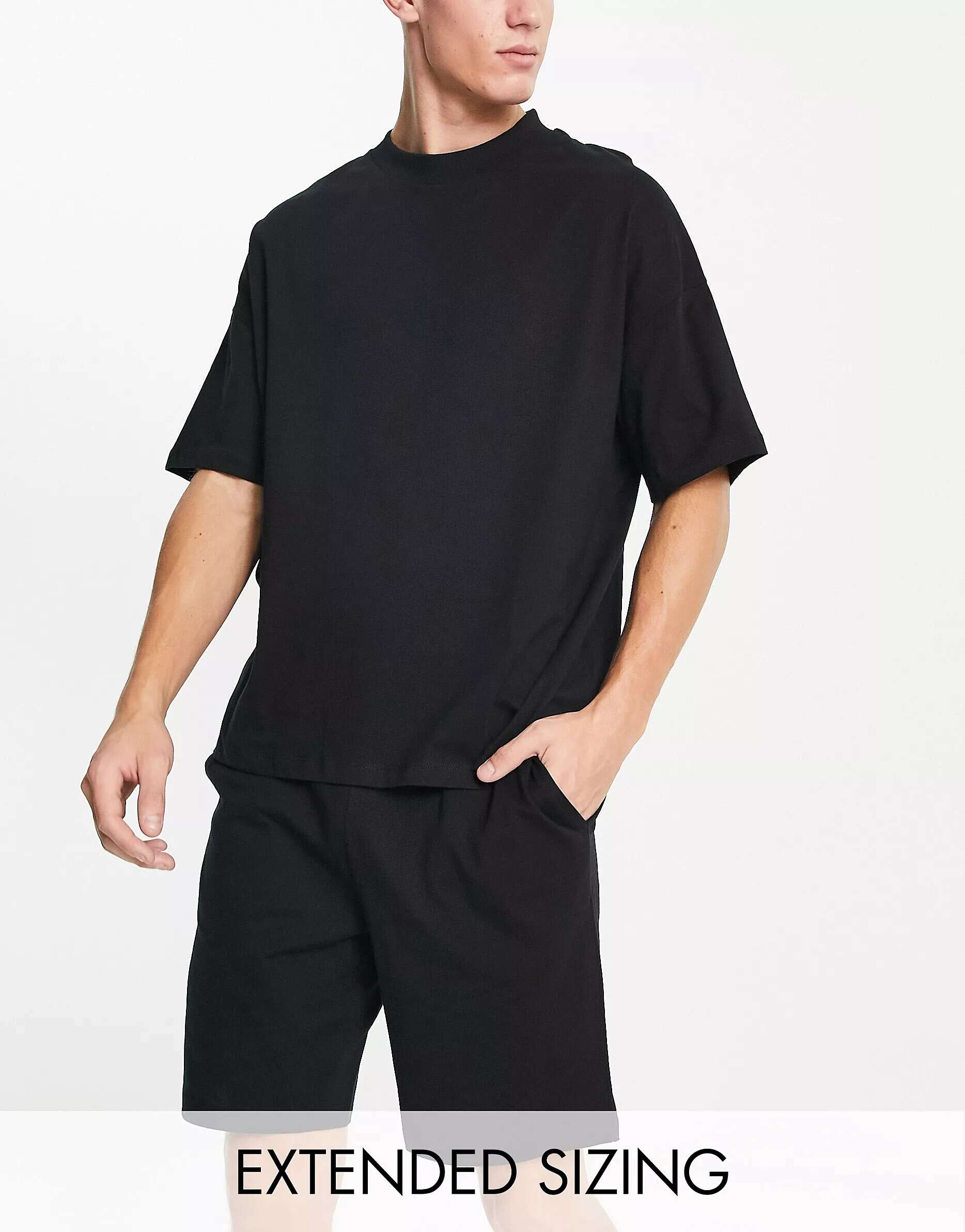 Пижамный комплект ASOS из футболки оверсайз и шорт из джерси черного цвета цена и фото