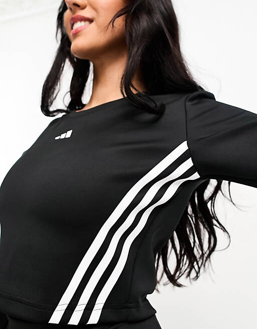 

Черный укороченный топ с длинными рукавами и тремя полосками по бокам adidas Training Hyperglam