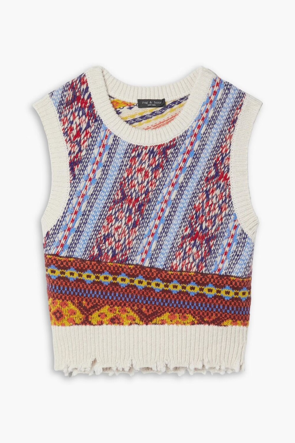 

Потертый жилет Fair Isle из смесовой шерсти Rag & Bone, светло-синий