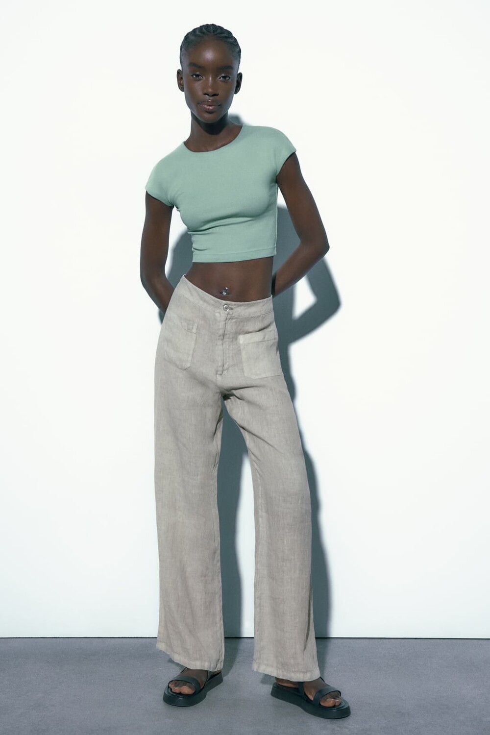 

Хлопковый топ ZARA, хаки