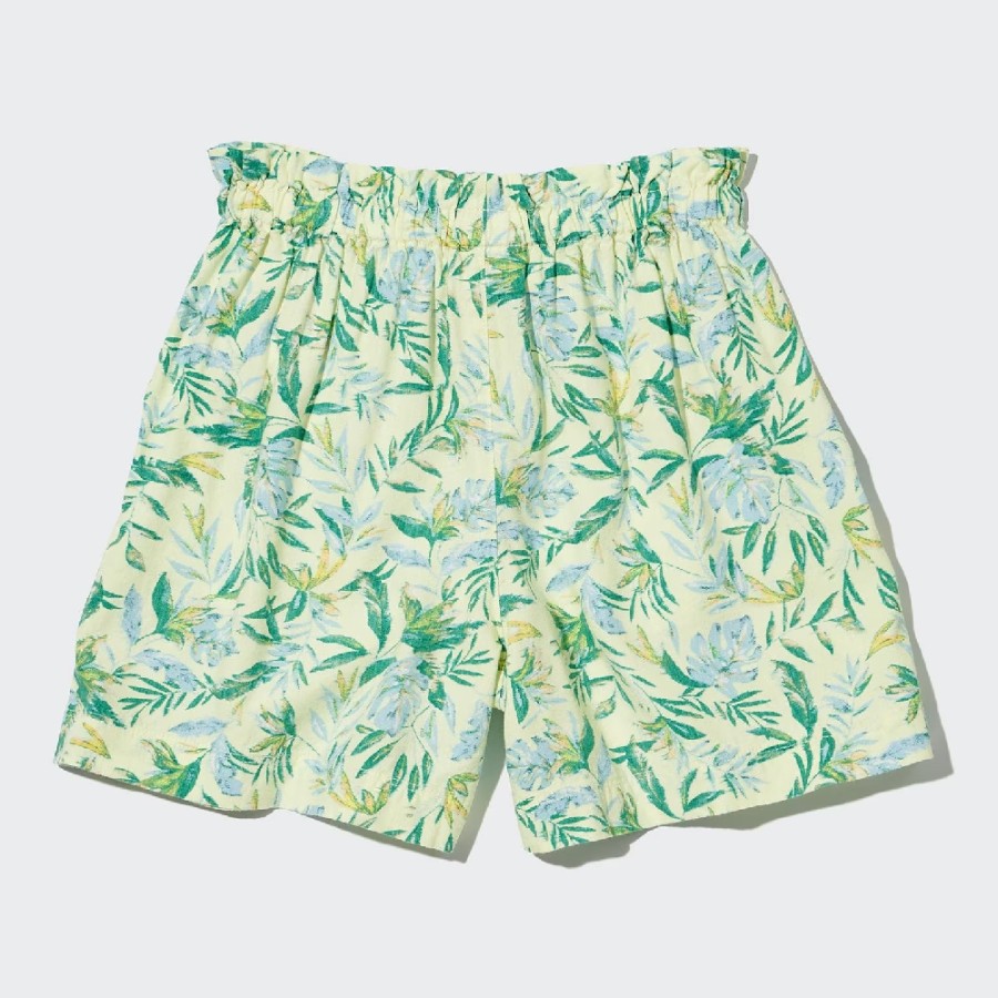Шорты Uniqlo Girls Linen Blend Flower Print Easy, кремовый/зеленый шорты uniqlo linen blend оливковый