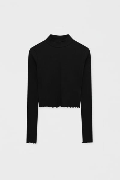 

Футболка в рубчик с длинными рукавами и воротником-стойкой Perkins PULL&BEAR