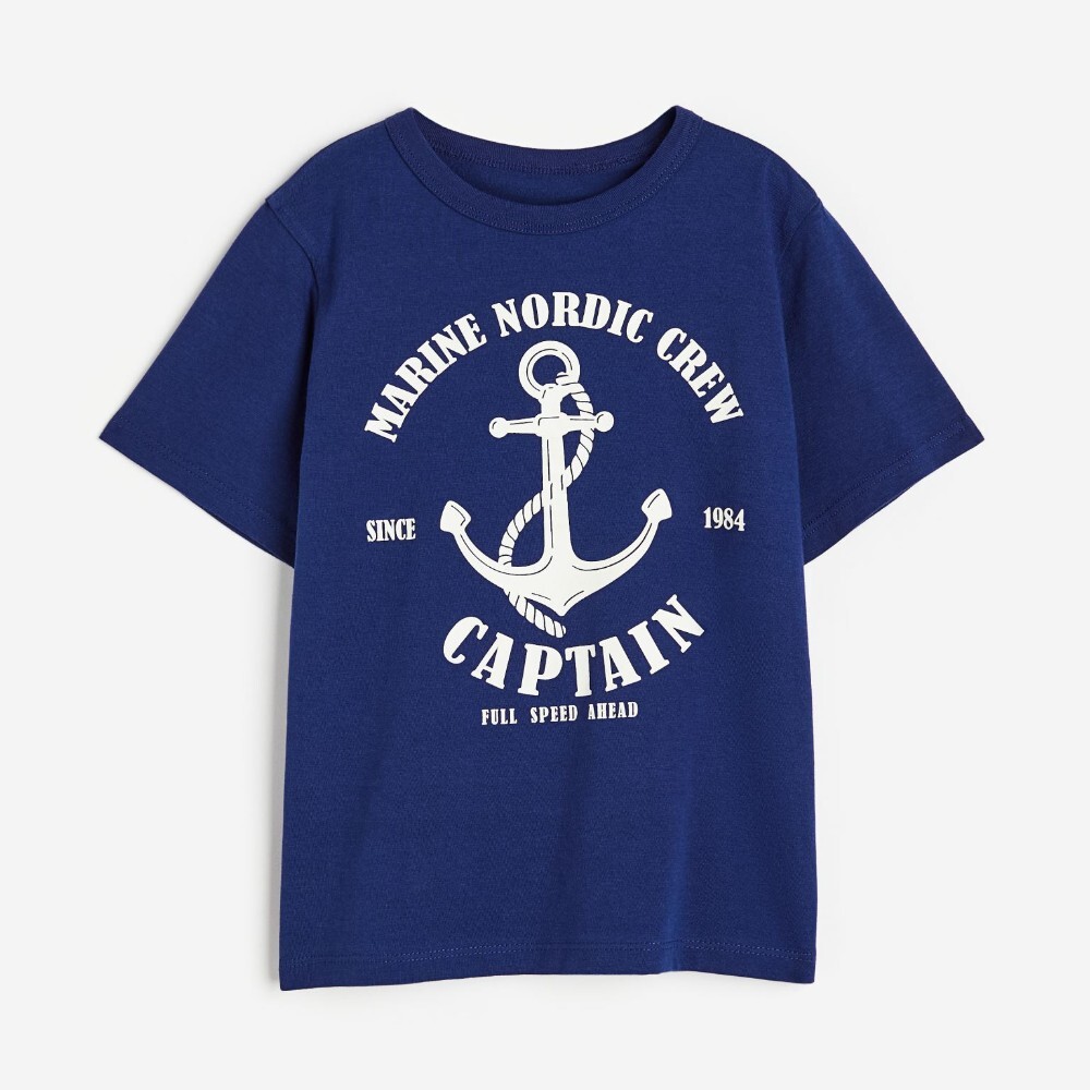 

Футболка H&M Kids Printed Cotton Marine Nordic Crew, синий
