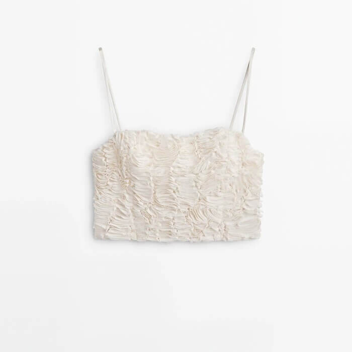 

Топ Massimo Dutti Bouclé Strappy Crop - Studio, кремовый