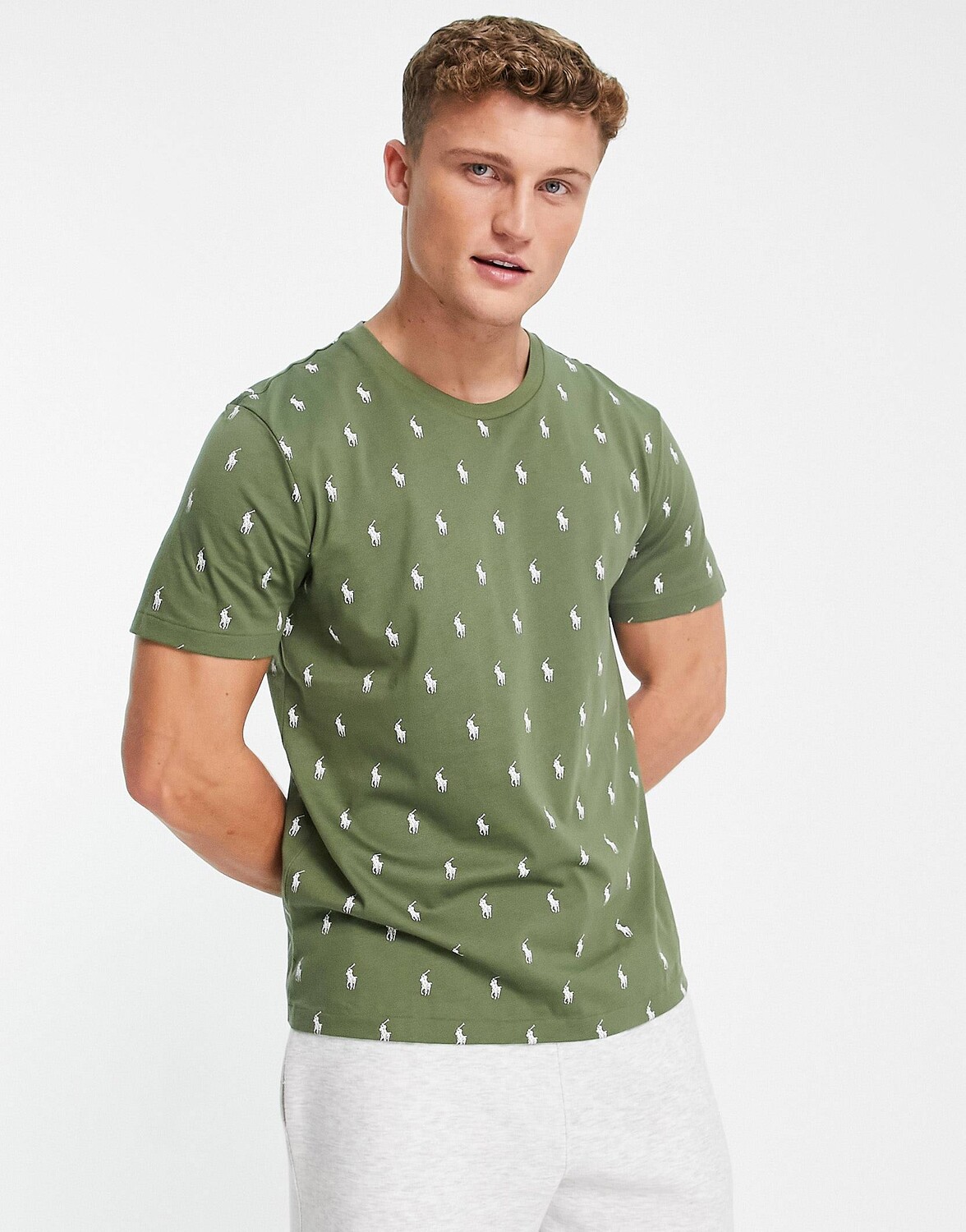 

Оливково-зеленая футболка для отдыха Polo Ralph Lauren со сплошным логотипом в виде пони