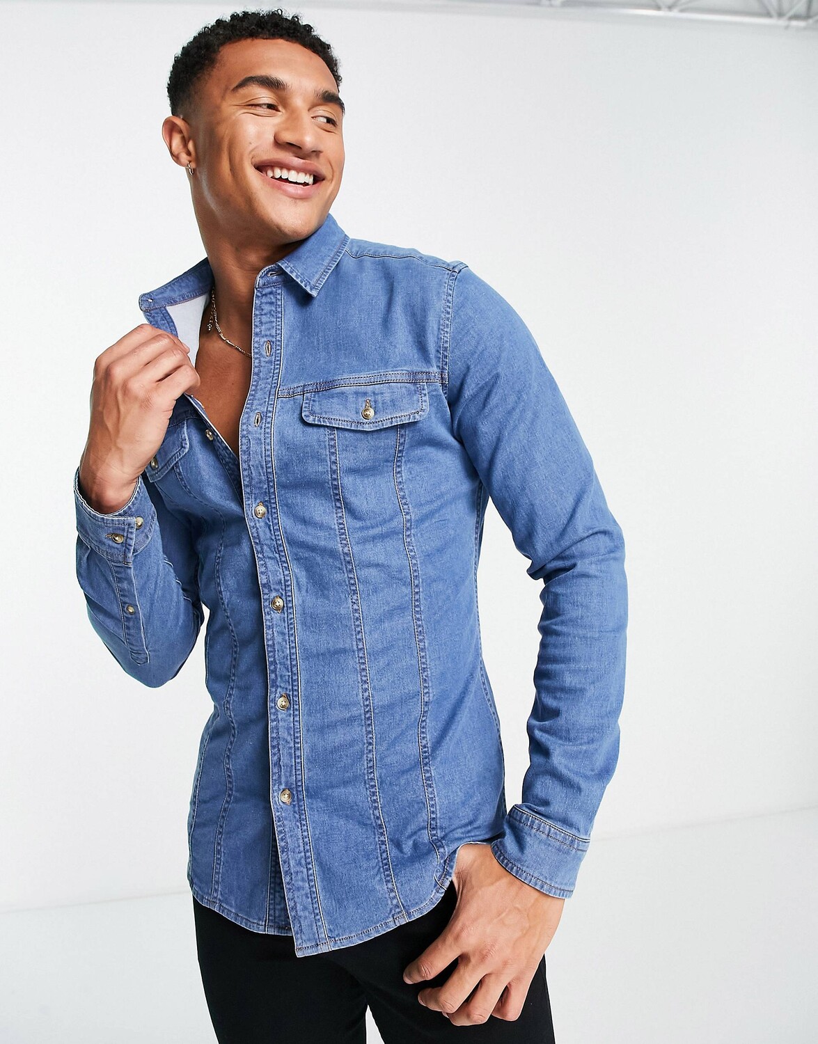 

Голубая джинсовая рубашка скинни ASOS DESIGN