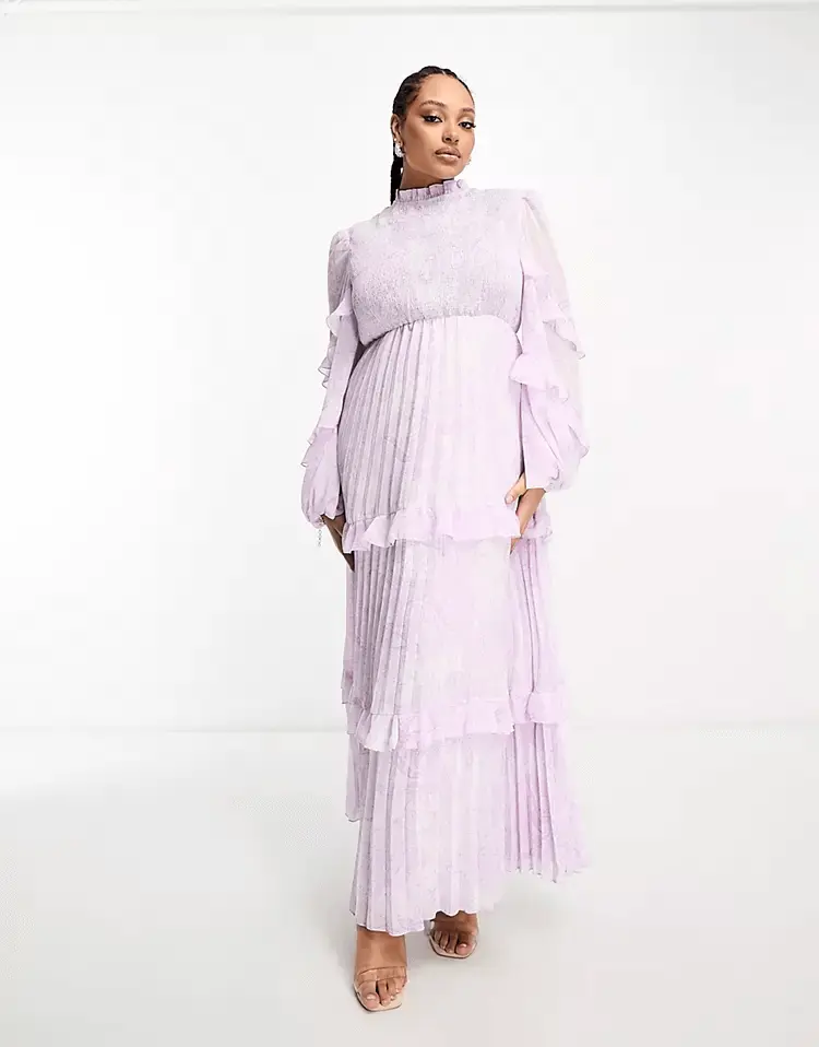 

Платье-макси с высокой горловиной и оборками Asos Design, фиолетовый