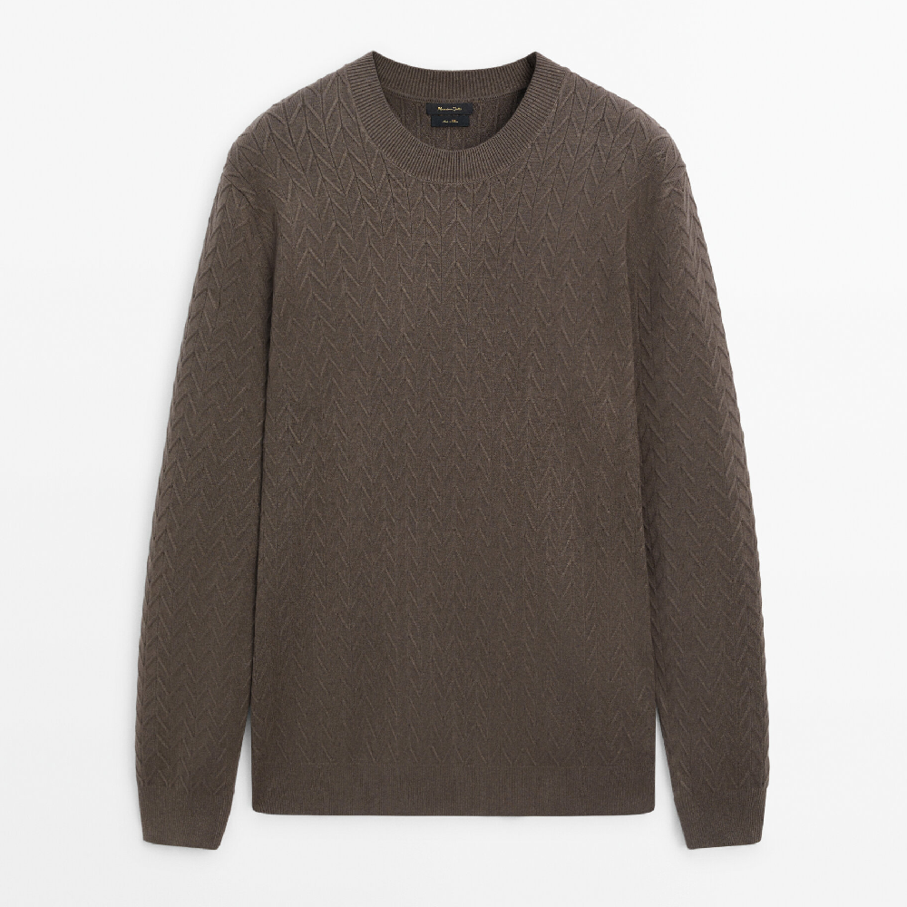 Свитер Massimo Dutti Crew Neck Zigzag Knit, серо-коричневый свитер massimo dutti textured knit crew neck серо бежевый