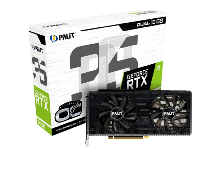 Видеокарта Palit NVIDIA GeForce RTX 3050, PA-RTX3050 DUAL OC, 8ГБ, GDDR6, OC, Ret NE63050T19P1-190AD - фото