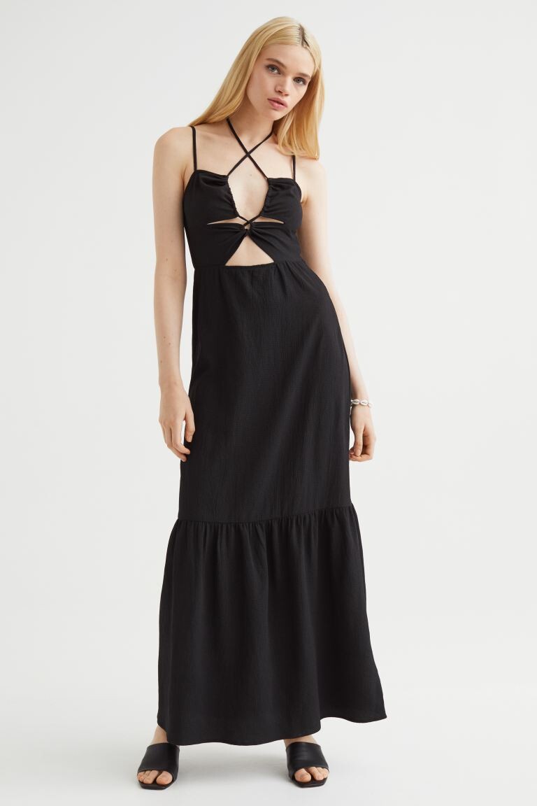 

Длинное платье с вырезом H&M, черный