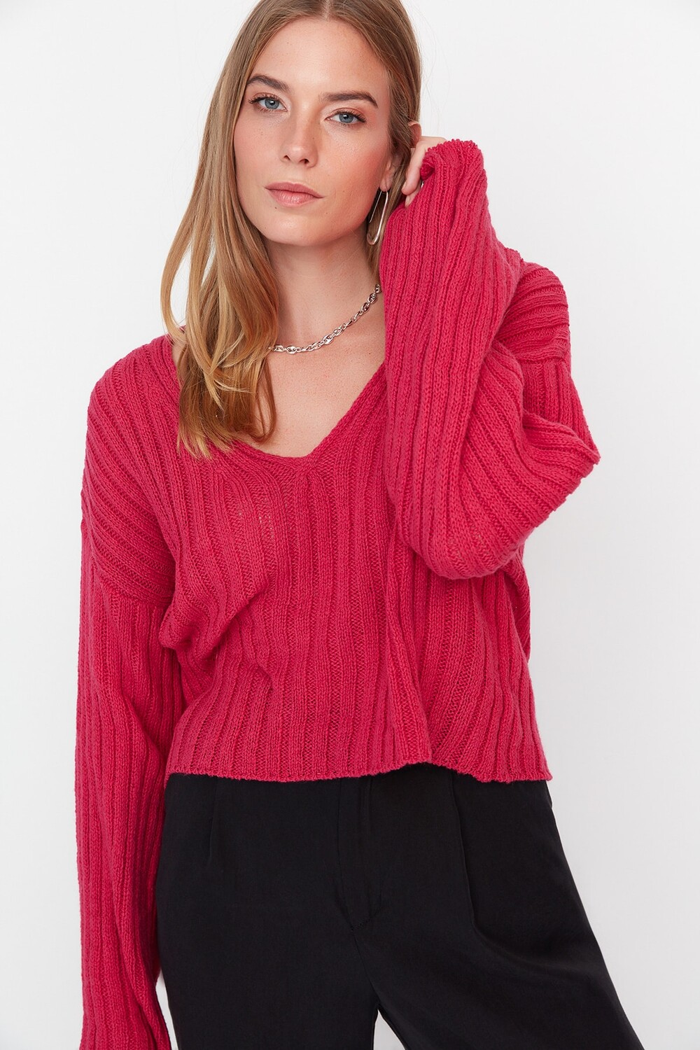 

Свитер - Розовый - Oversize Trendyol, розовый