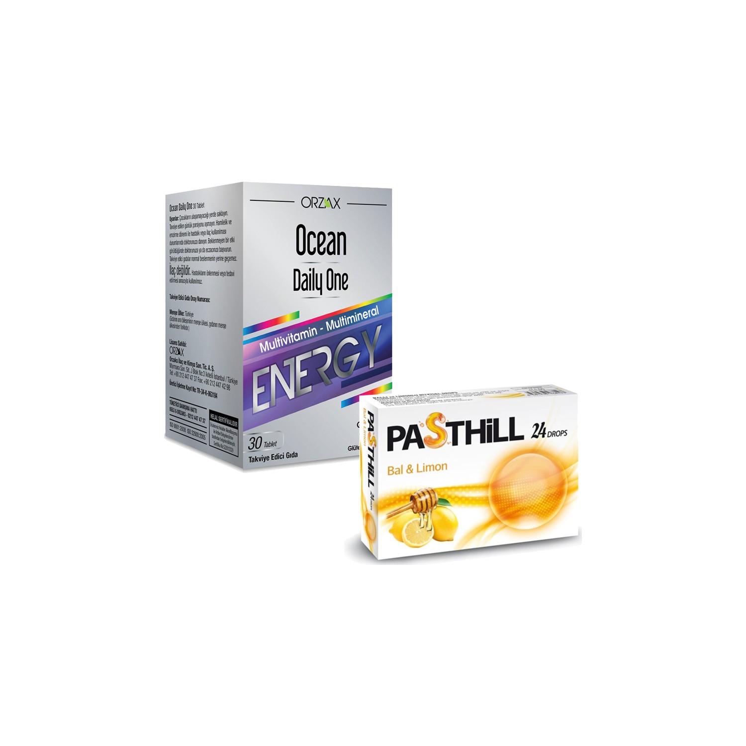 Пищевая добавка Orzax Ocean Daily One Energy, 30 таблеток + Пастилки Pasthill Orange & Vitamin C