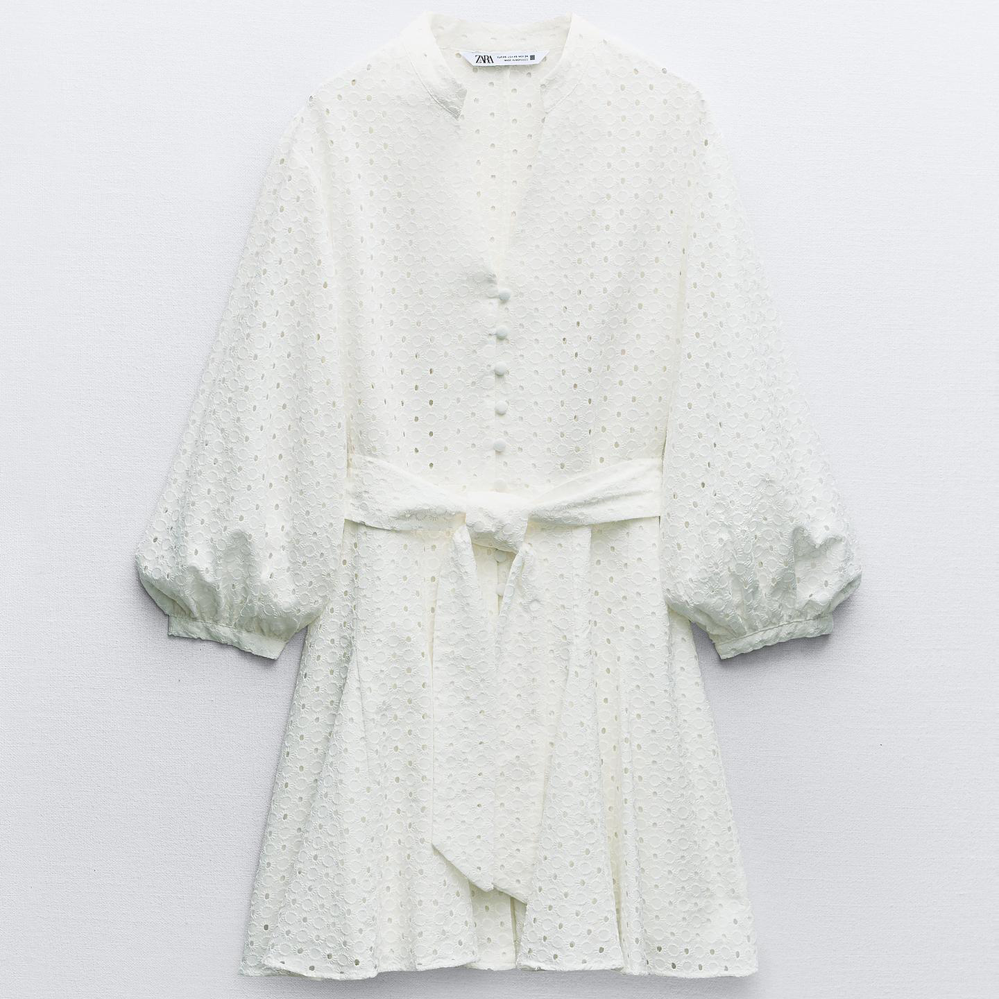 Платье Zara Short With Cutwork Embroidery, белый платье zara with contrast embroidery черный