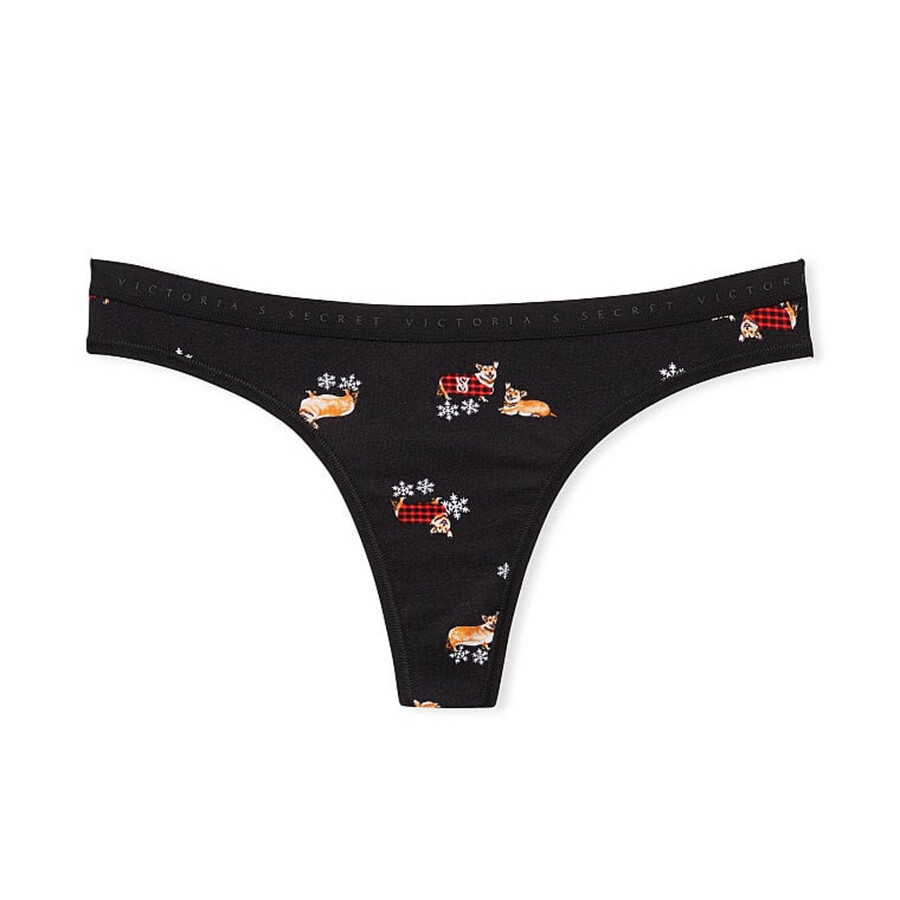 

Трусики Victoria's Secret Stretch Cotton Thong Classic, черный/корги