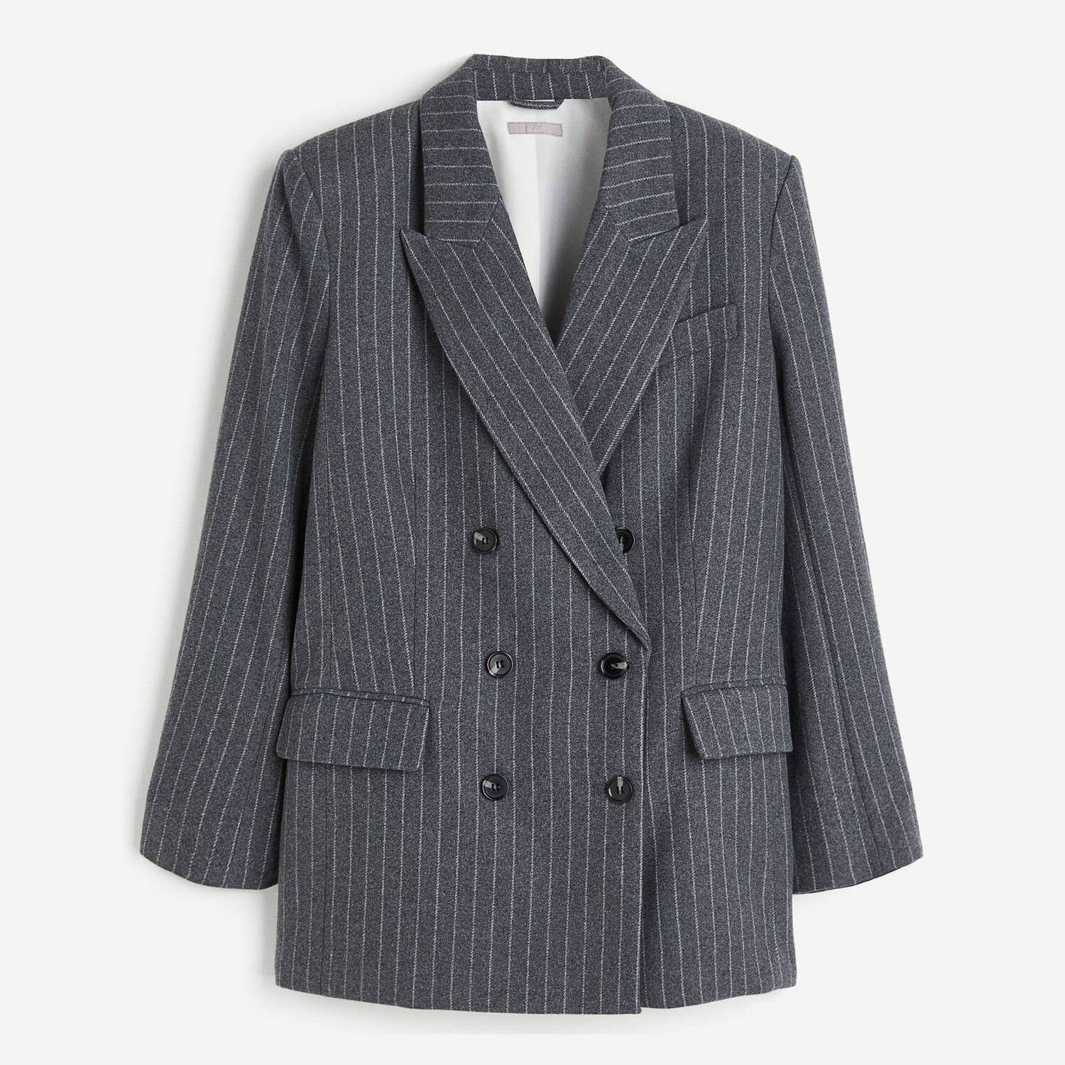 

Блейзер H&M Oversized Double-breasted Pinstriped, темно-серый