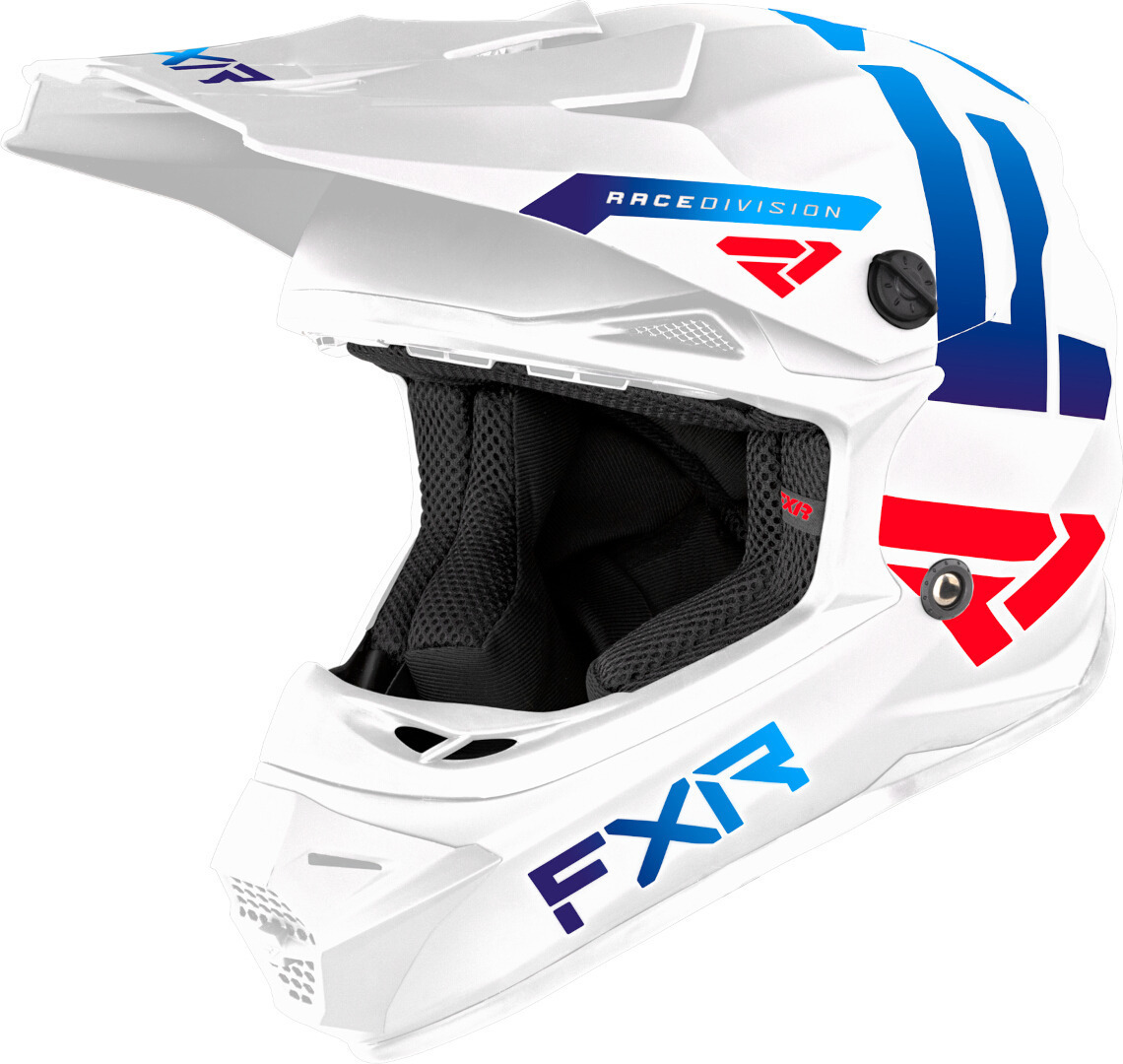 Шлем молодежный FXR Legion 2023 для мотокросса, белый/синий/красный