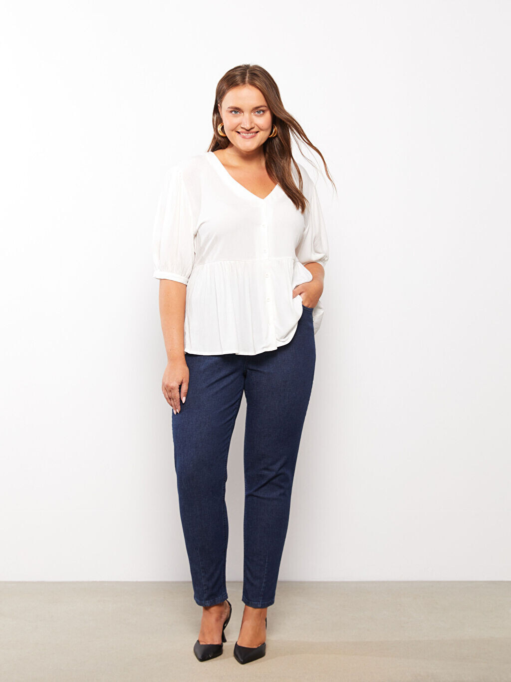 

Прямые женские джинсы больших размеров Mom Fit LC WaikikiI