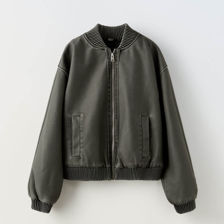 

Куртка-бомбер для девочки Zara Leather Effect, черный