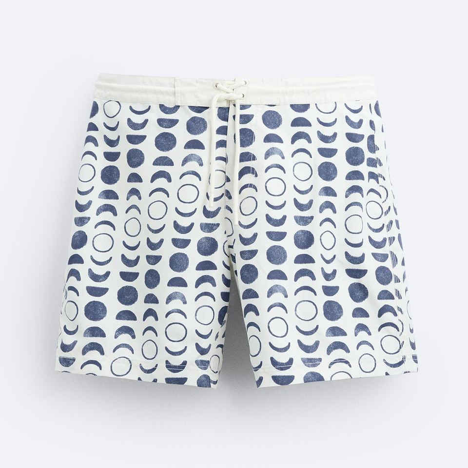 Шорты для плавания Zara Geometric Print, экрю/синий