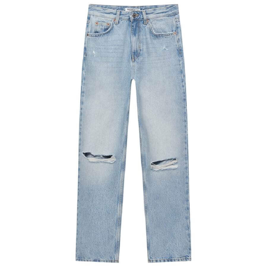

Джинсы Pull&Bear Ripped Mom Fit, синий