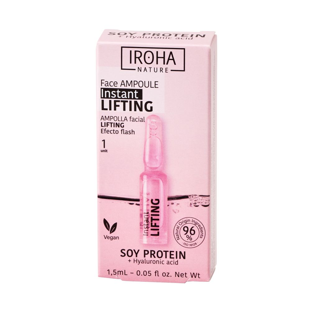 цена IROHA nature Instant Flash Lifting Face Ampoule лифтинг и укрепляющая ампула для лица с соевым протеином и гиалуроновой кислотой 1,5мл