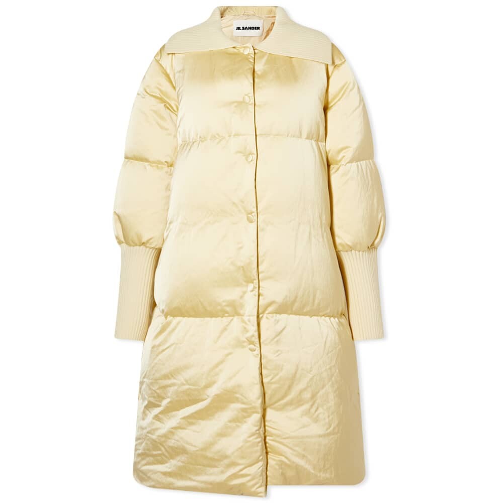

Длинный пуховик из блестящего нейлона и атласа Jil Sander