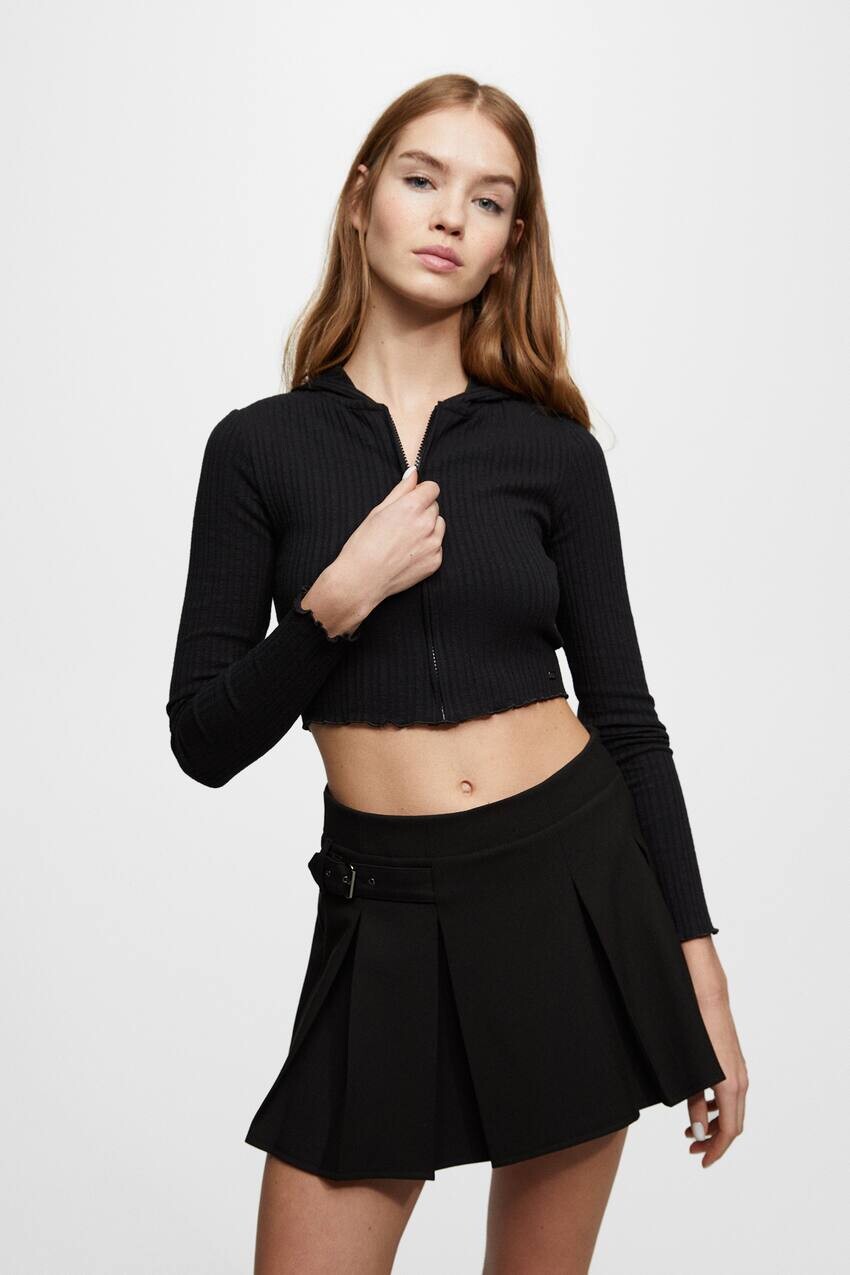 

Юбка мини со складками в клетку Pull&Bear, черный