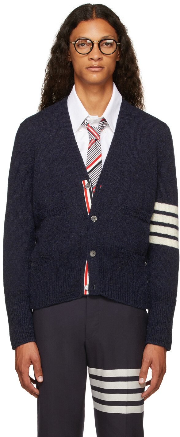 

Темно-синий классический кардиган с 4 полосами Thom Browne