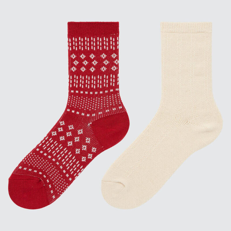 

Набор носков Uniqlo Girls Heattech Fair Isle Print (two Pairs), красный/кремовый