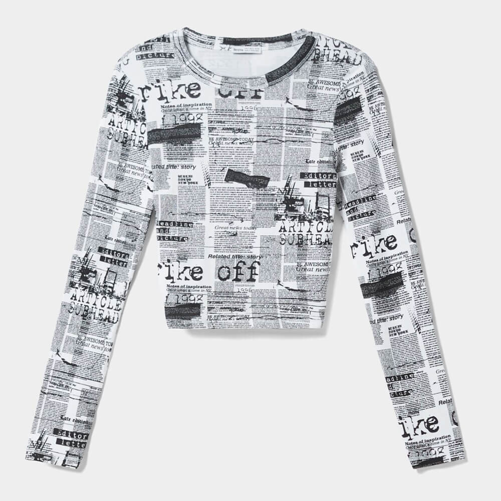 

Лонгслив Bershka Butterfly Print, белый