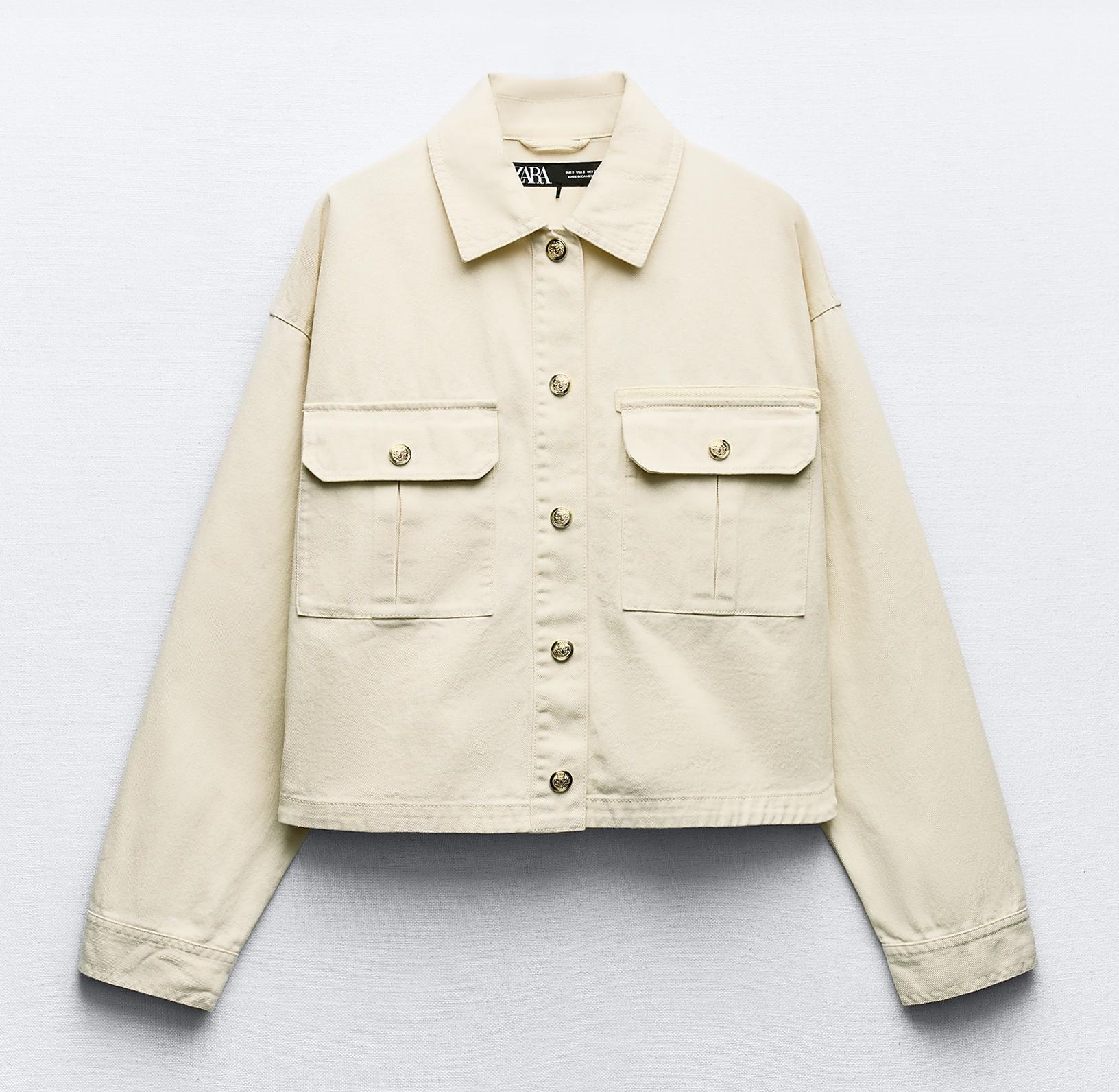 Куртка-рубашка Zara Cotton, белый куртка рубашка zara linen cotton кремово белый