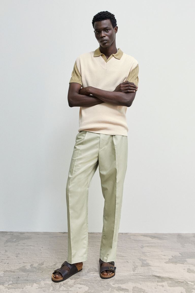 

Брюки Relaxed Fit из смесового льна H&M, светло-зеленый хаки