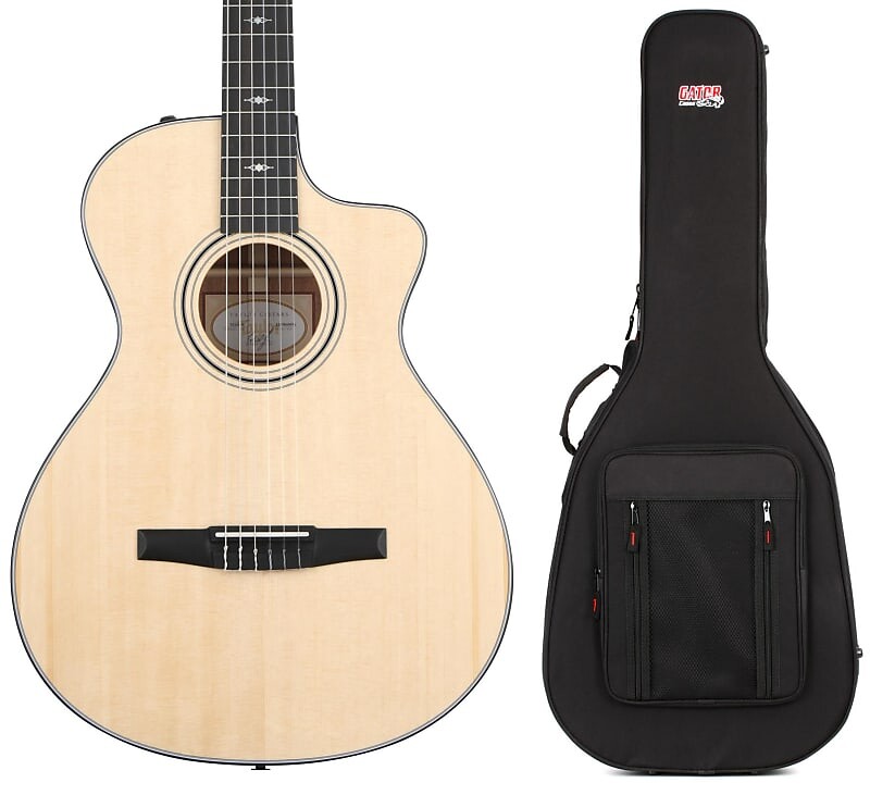 

Акустическая электрогитара Taylor 312ce-N с нейлоном - Комплект из натуральной ситхинской ели с легким футляром Gator - Акустическая гитара с одним вырезом Taylor + Gator C302001303800032093=1 GL-APX=1