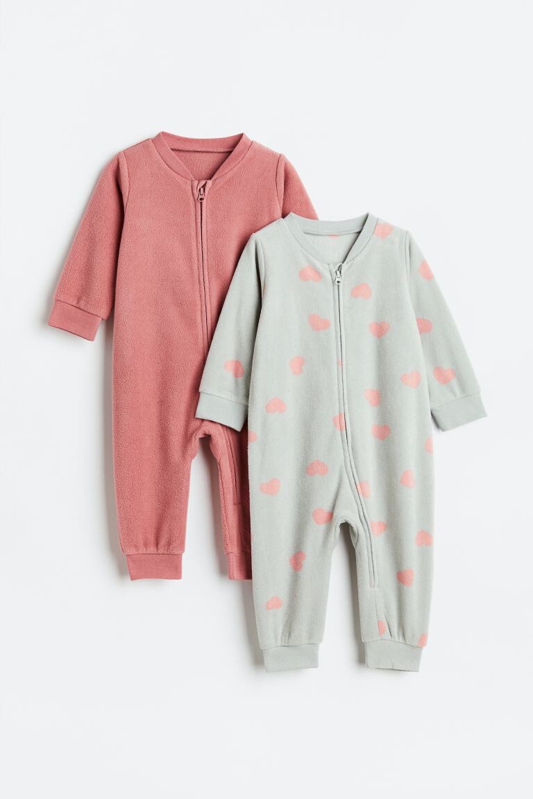 

2 пары пижам из флиса H&M, светло-серый/сердца