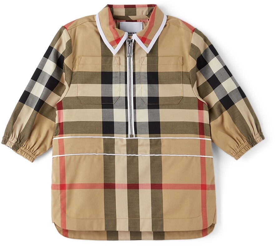 

Бежевое хлопковое платье в винтажную клетку Baby Baby Burberry