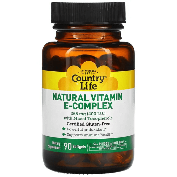 Комплекс витаминов группы E Country Life с токоферолом 268 мг (400 МЕ), 90 капсул