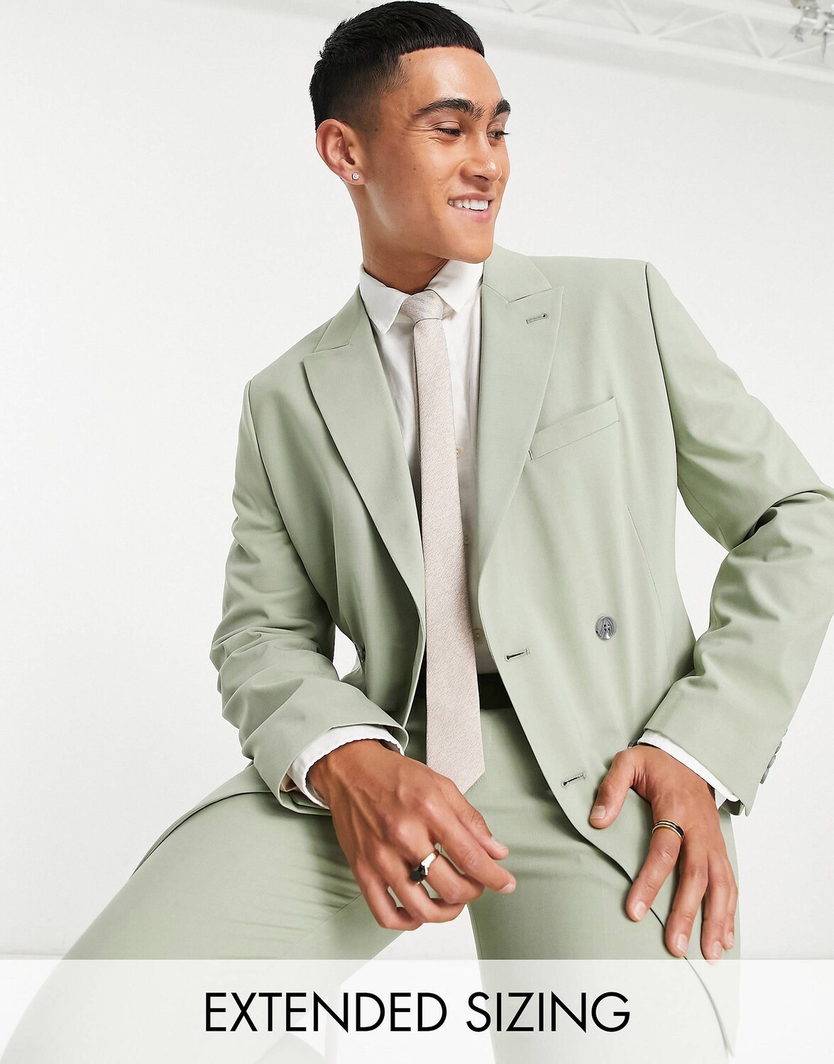 

Серо-зеленый двубортный пиджак скинни ASOS DESIGN