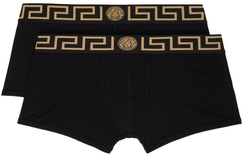 

Набор из двух черных трусов-боксеров с каймой Greca Greca Versace Underwear