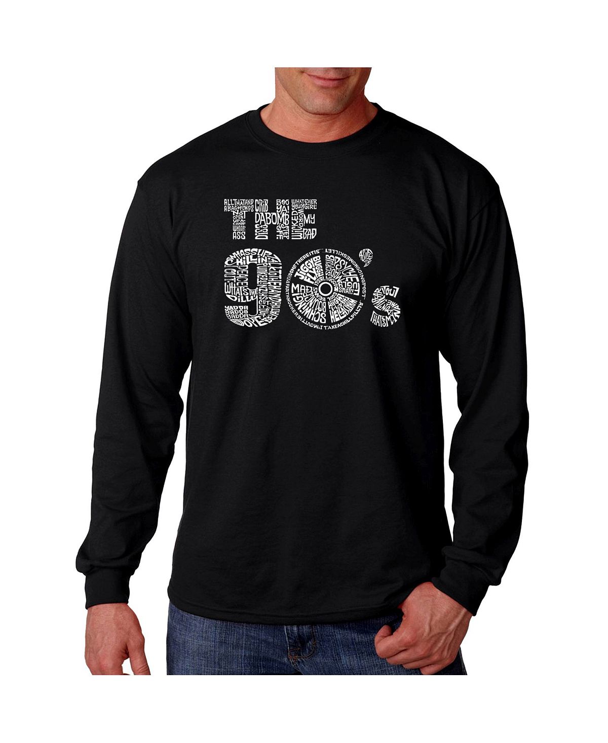 Мужская футболка с длинным рукавом word art - 90-е LA Pop Art, черный