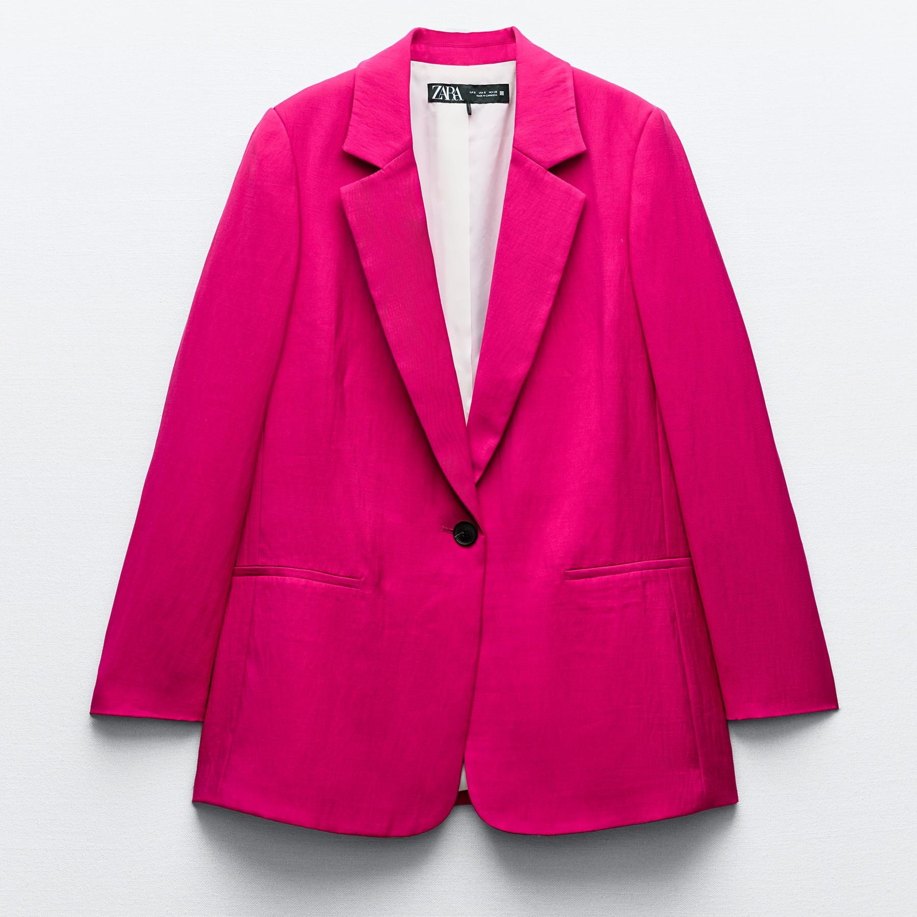 Блейзер Zara Creased-effect Straight Fit, темно-розовый