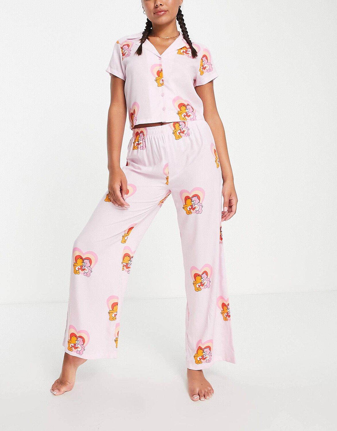 

Розовая пижама из модала с рубашкой и брюками ASOS DESIGN Care Bears