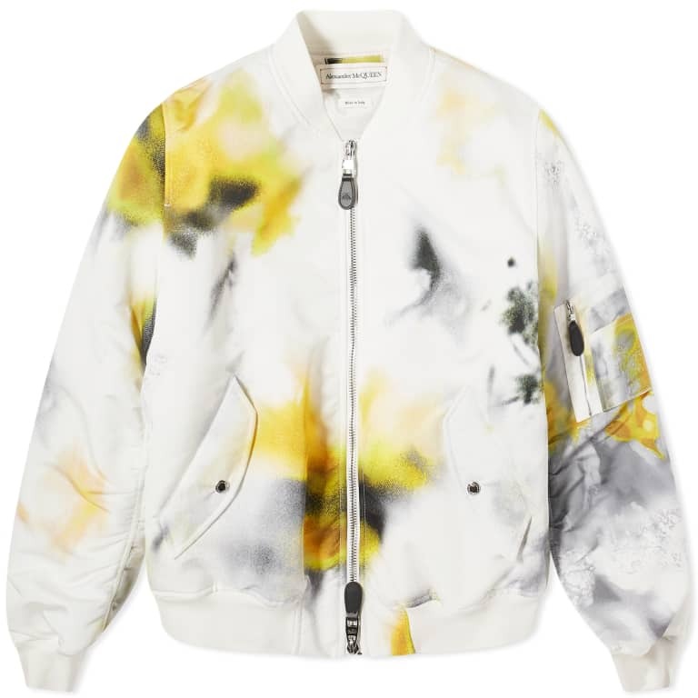 цена Куртка Alexander Mcqueen Obscured Flower Printed Bomber, белый/желтый