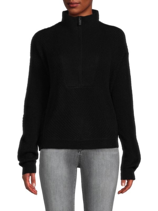 

Кашемировый пуловер с молнией до половины Saks Fifth Avenue Black