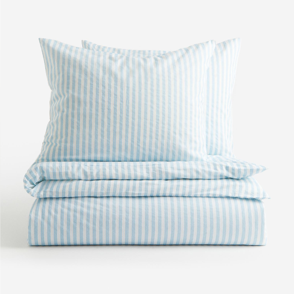 комплект двуспального постельного белья h Комплект двуспального постельного белья H&M Home Cotton, голубой