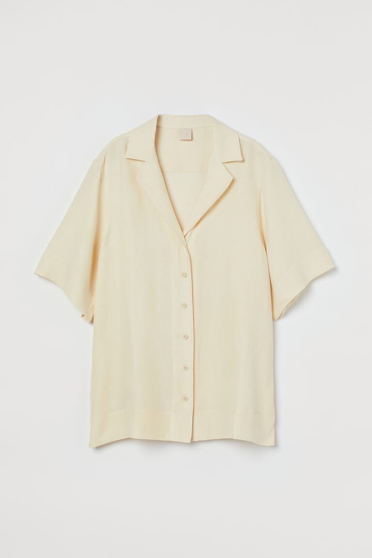 

Льняная рубашка оверсайз H&M, светло-желтого