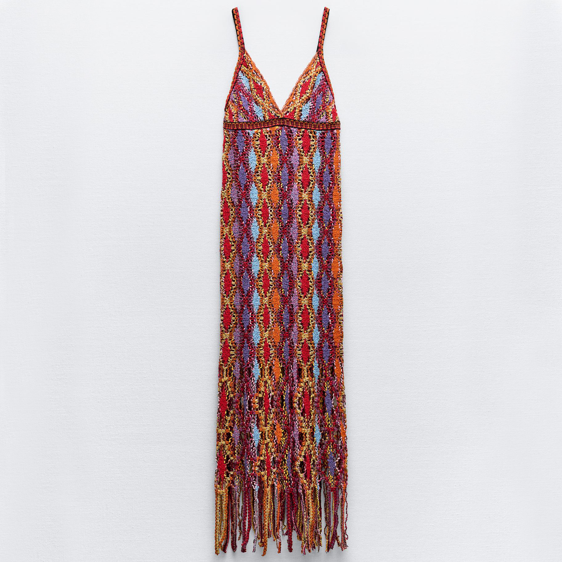 Платье Zara Knit Midi With Fringing, мультиколор